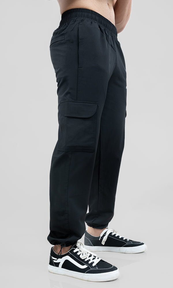 Athflex Linear Cargo Pants in Black - Straight Fit Gym Cargo Pants for Men