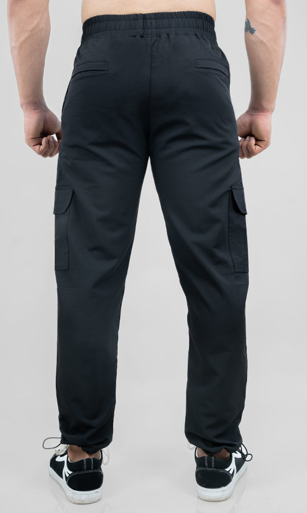 Athflex Linear Cargo Pants in Black - Straight Fit Gym Cargo Pants for Men