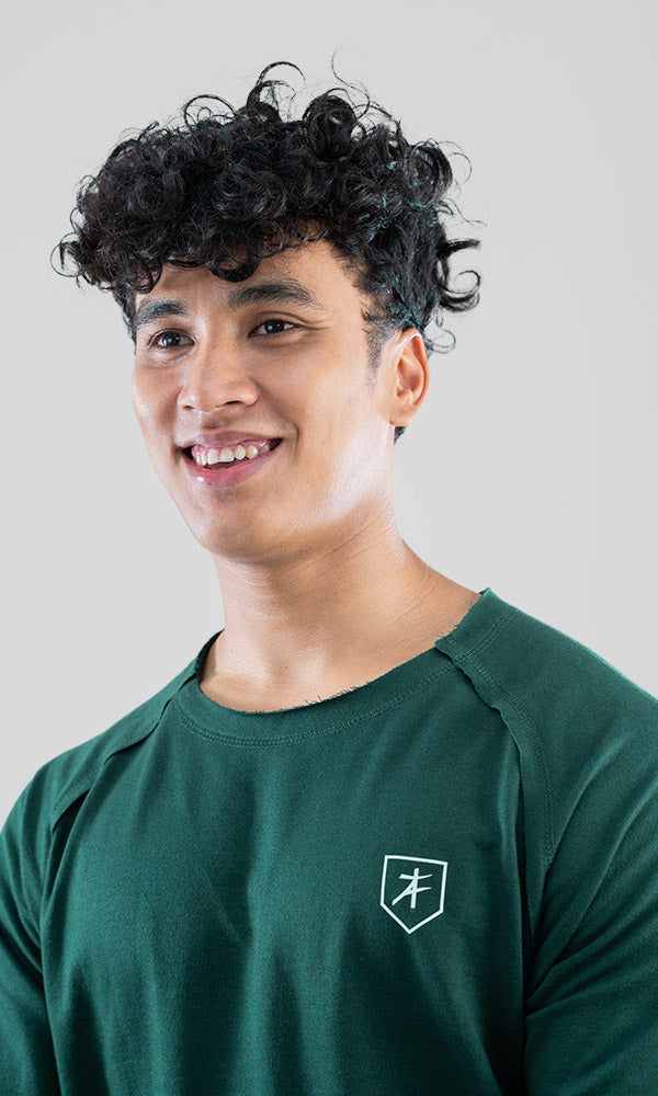Full-Sleeve Raw T-shirt by Athflex in Deep Green - Gym t-shirts for men