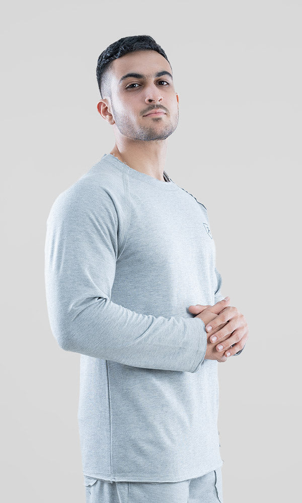 Full-Sleeve Raw T-shirt by Athflex in Grey - Gym t-shirts for men