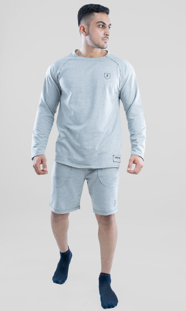 Full-Sleeve Raw T-shirt by Athflex in Grey - Gym t-shirts for men
