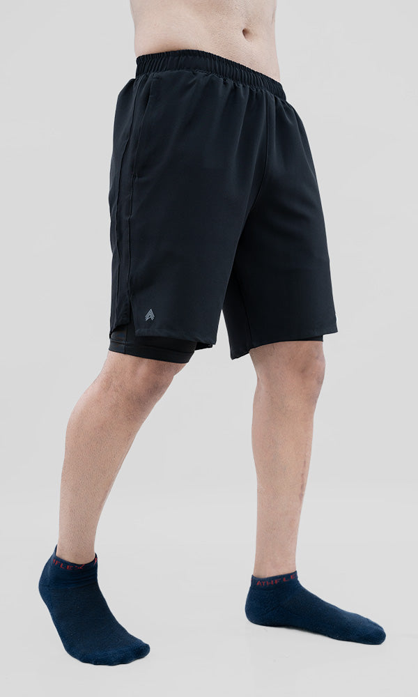 Lifting 2 in 1 gym shorts for men by Athflex in Black