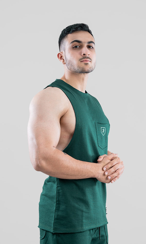 Raw Tank top for men by Athflex in Deep Green