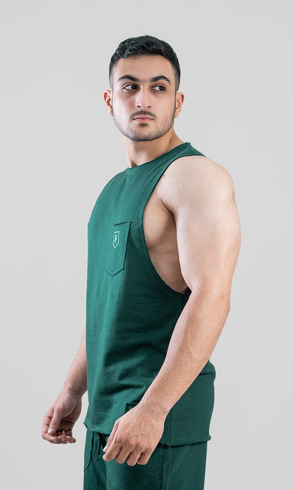 Raw Tank top for men by Athflex in Deep Green