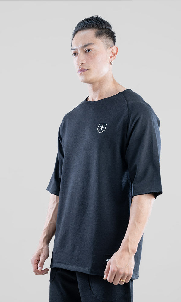 Raw Wide Neck Half Sleeve in Black - Gym tshirt for men by Athflex