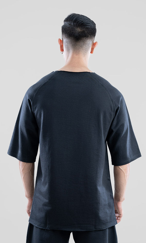 Raw Wide Neck Half Sleeve in Black - Gym tshirt for men by Athflex