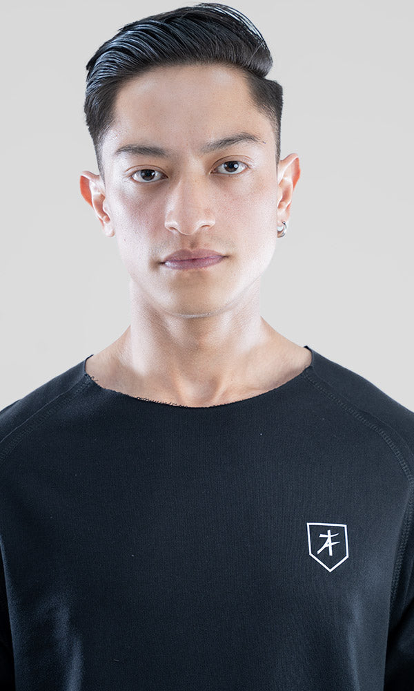 Raw Wide Neck Half Sleeve in Black - Gym tshirt for men by Athflex