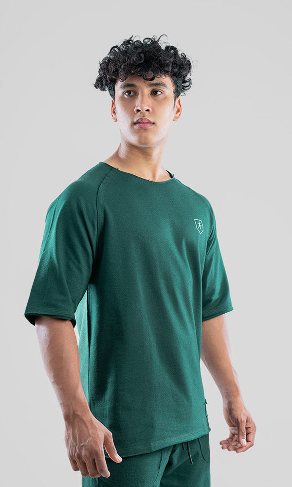 Raw Wide Neck Half Sleeve in Deep Green - Gym tshirt for men by Athflex