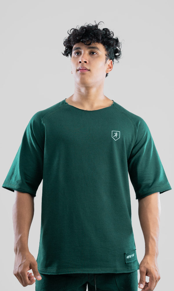 Raw Wide Neck Half Sleeve in Deep Green - Gym tshirt for men by Athflex