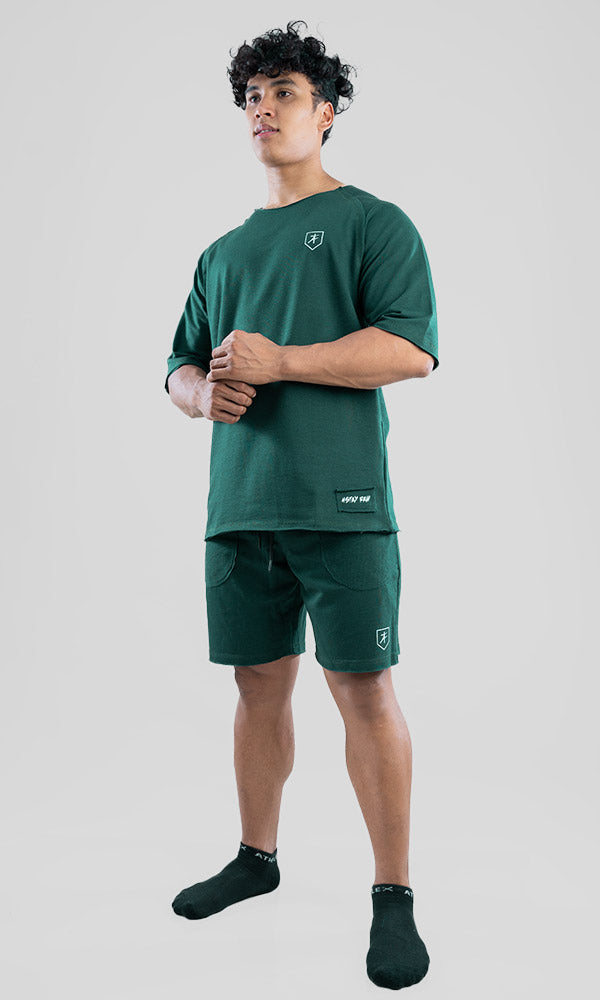 Raw Wide Neck Half Sleeve in Deep Green - Gym tshirt for men by Athflex