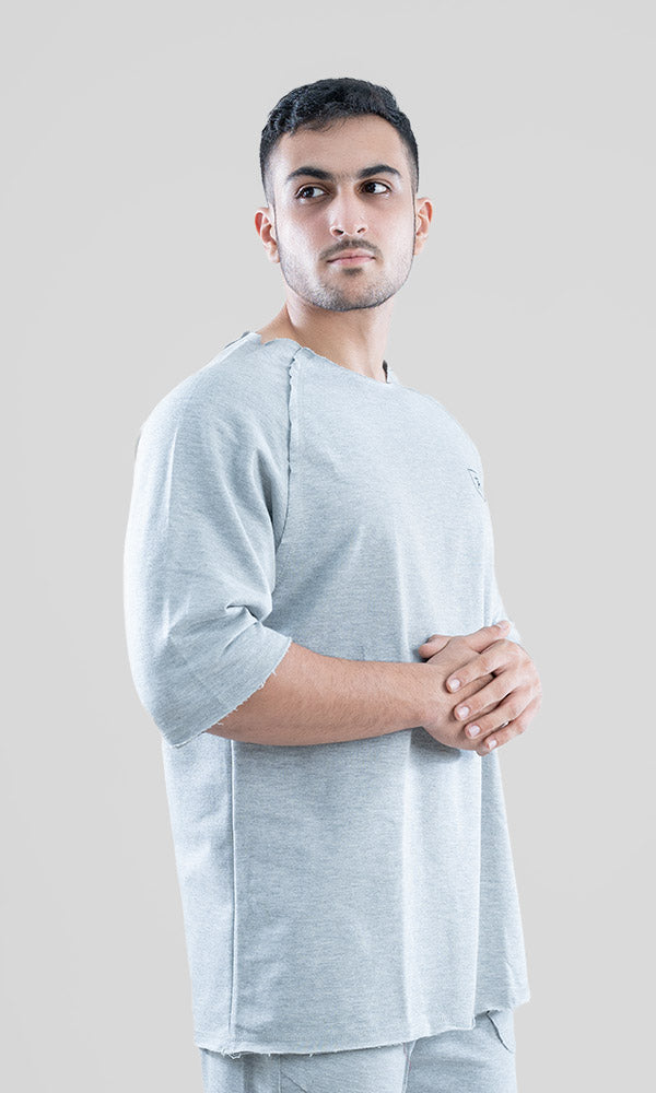 Raw Wide Neck Half Sleeve in Grey - Gym tshirt for men by Athflex