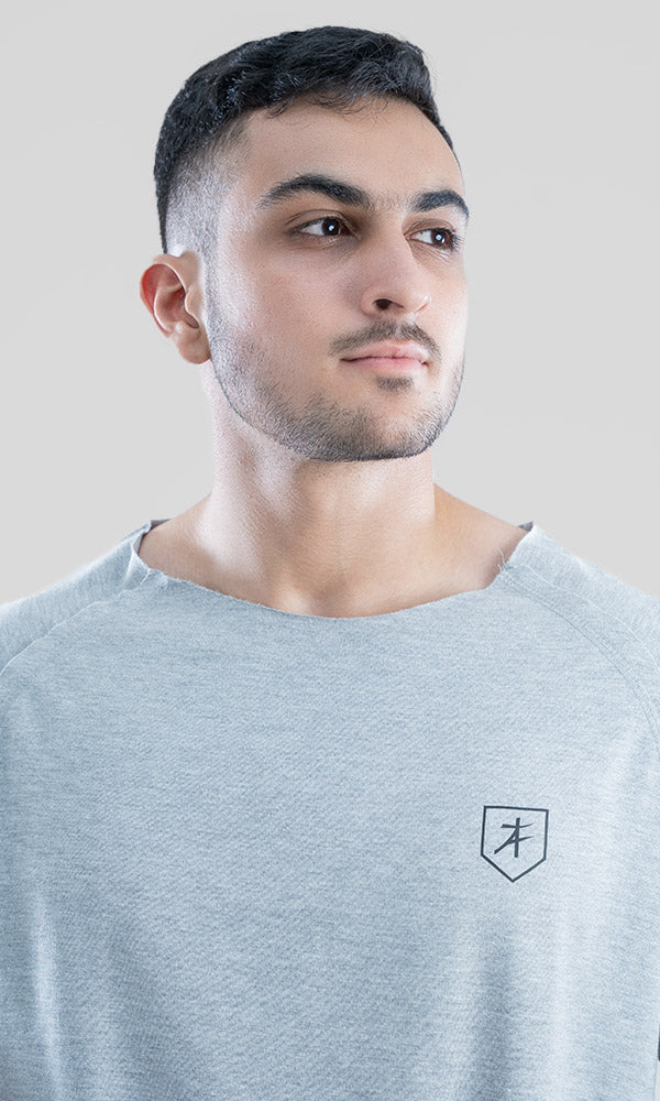Raw Wide Neck Half Sleeve in Grey - Gym tshirt for men by Athflex