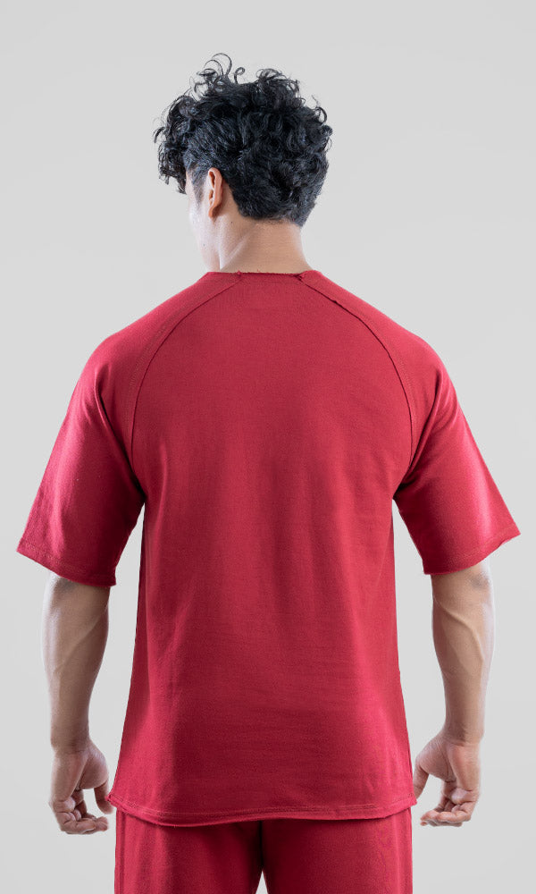Raw Wide Neck Half Sleeve in Maroon - Gym tshirt for men by Athflex