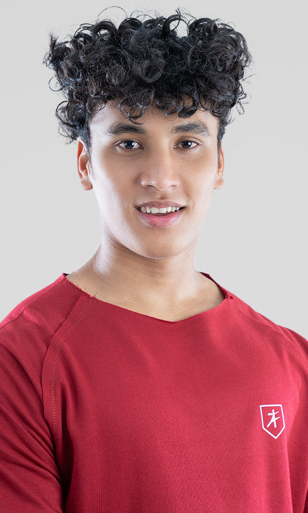 Raw Wide Neck Half Sleeve in Maroon - Gym tshirt for men by Athflex