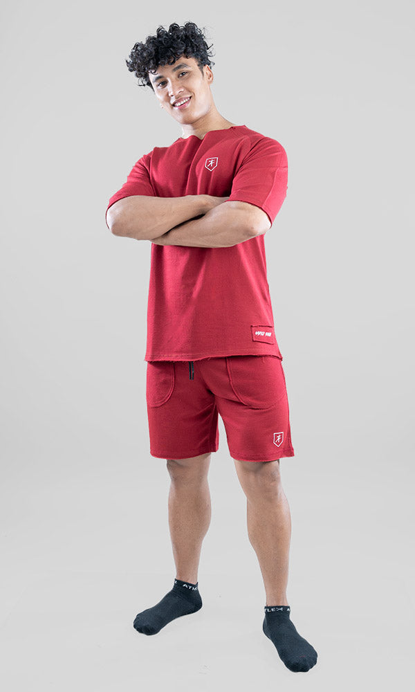 Raw Wide Neck Half Sleeve in Maroon - Gym tshirt for men by Athflex