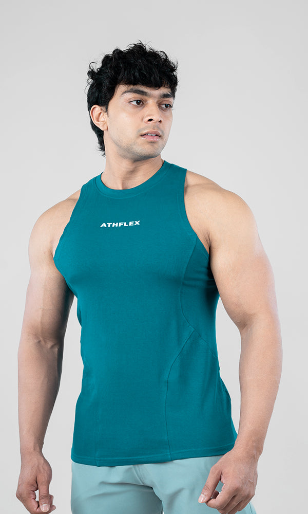 Teal Atmos Tank Top by Athflex: Gym Tank Tops for Men Online