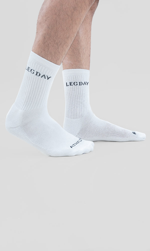 Training crew socks In White by Athflex - 100% cotton crew socks