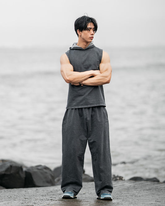 Acid Wash Sleeveless Hoodie