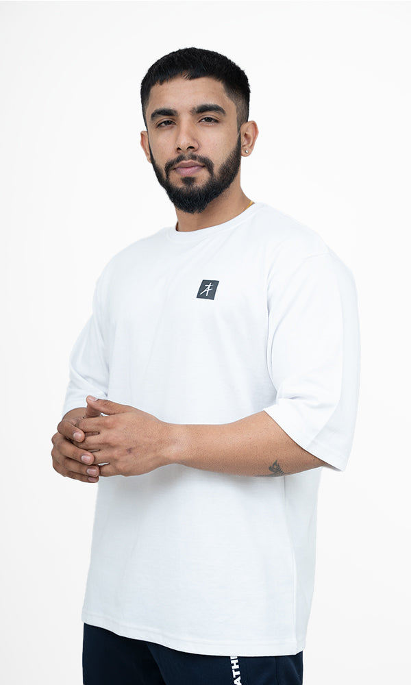 Typographic Oversize T-Shirt in Pure Snow by Athflex - Stylish Gym Wear in India