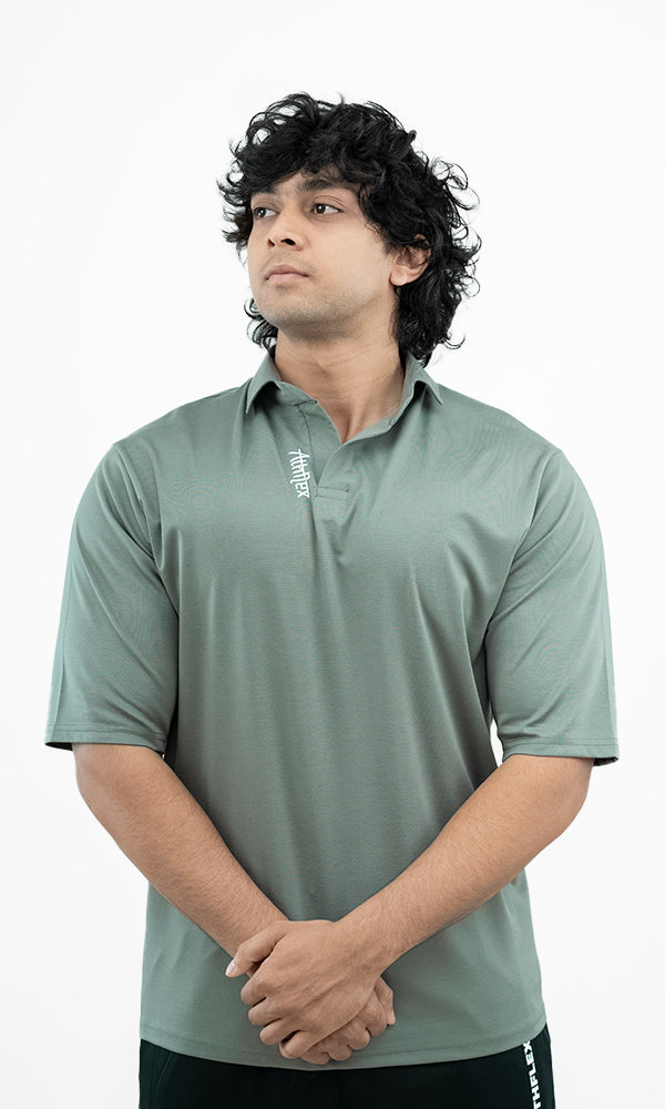 Indie Oversize Polo T-Shirts by Athflex in Steel Green - Premium Gym Wear in India