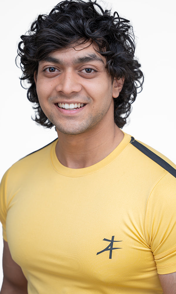 Side Strip Crew Neckline T-Shirt by Athflex in Tint Mustard - Premium Gym Wear in India