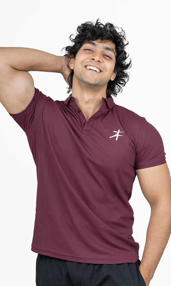 Pique Polo T-Shirt by Athflex in Deep Wine - Stylish Gym Wear in India