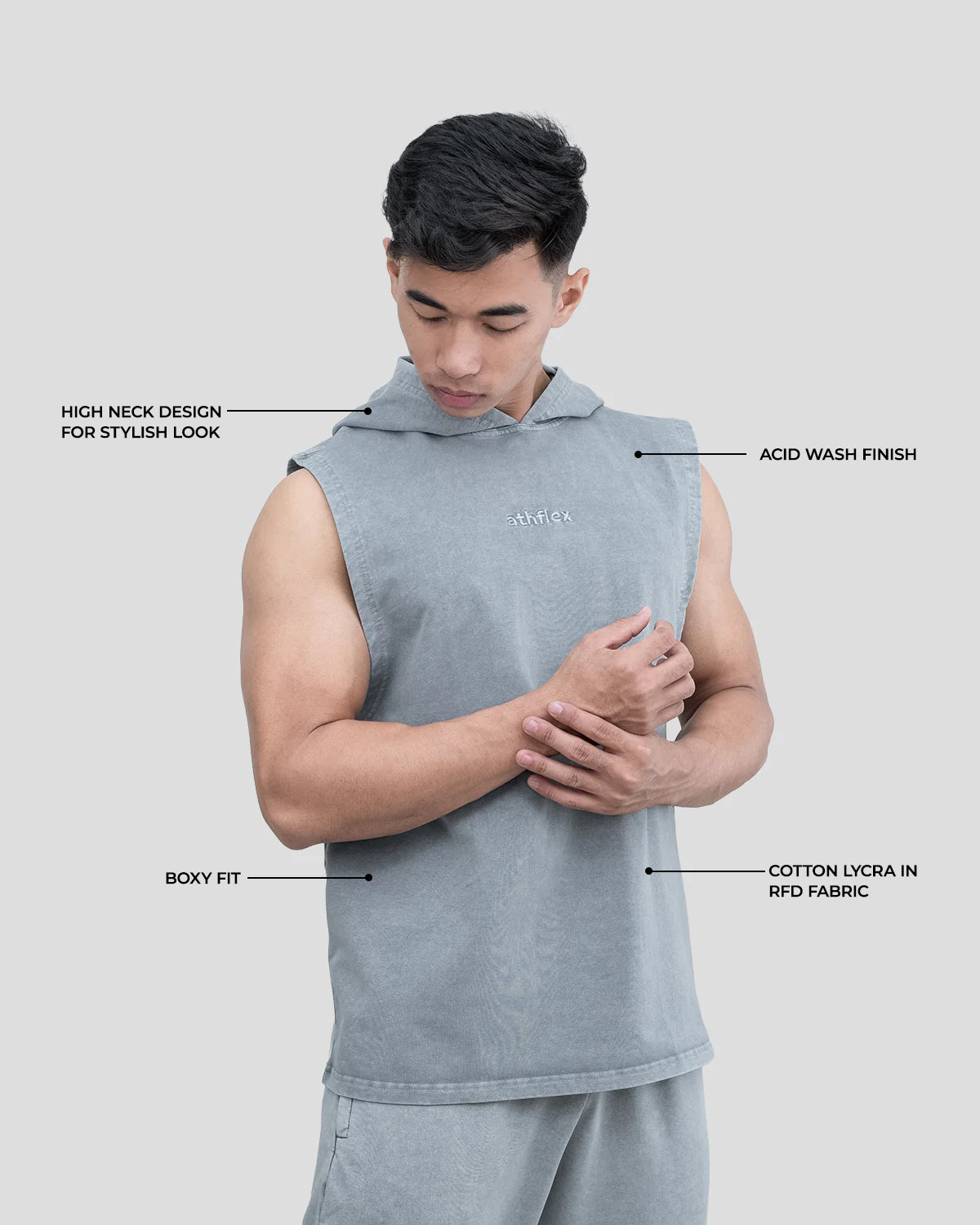 Acid Wash Sleeveless Hoodie
