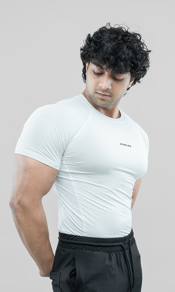 Athflex Ace Compression T-Shirt For Men Half Sleeve in White
