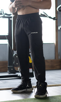 Athflex Linear Cargo Pants in Black - Straight Fit Gym Cargo Pants for Men
