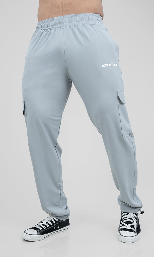 Athflex Linear Cargo Pants in Light Grey - Straight Fit Gym Cargo Pants for Men