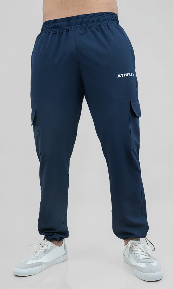 Athflex Linear Cargo Pants in Navy - Straight Fit Gym Cargo Pants for Men