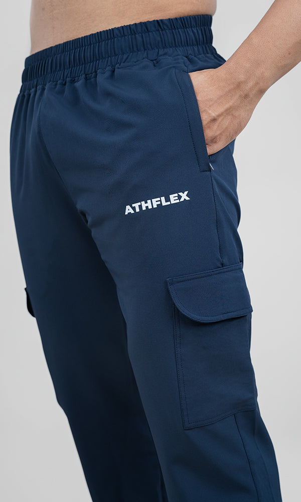 Athflex Linear Cargo Pants in Navy - Straight Fit Gym Cargo Pants for Men