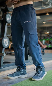 Athflex Linear Cargo Pants in Navy - Straight Fit Gym Cargo Pants for Men