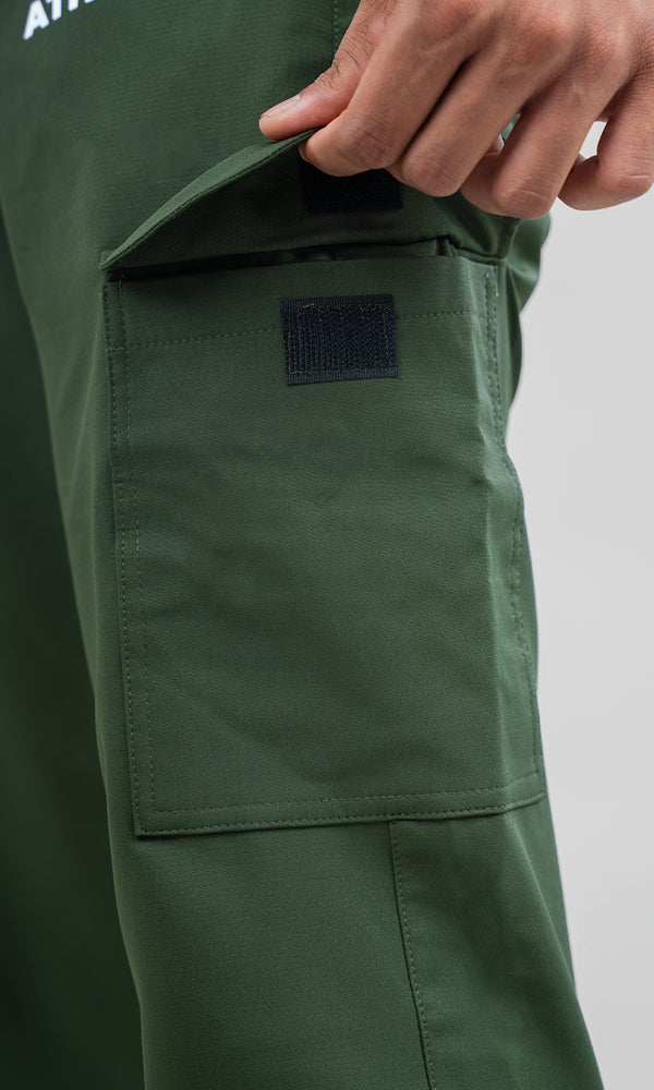 Athflex Linear Cargo Pants in Olive Green - Straight Fit Gym Cargo Pants for Men