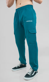Athflex Linear Cargo Pants in Teal - Straight Fit Gym Cargo Pants for Men