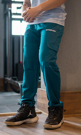 Athflex Linear Cargo Pants in Teal - Straight Fit Gym Cargo Pants for Men