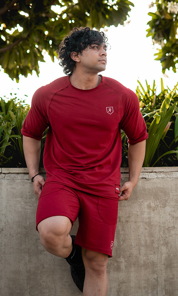 Athflex Raw T-shirt Half Sleeve in Maroon - Gym T-shirts for men