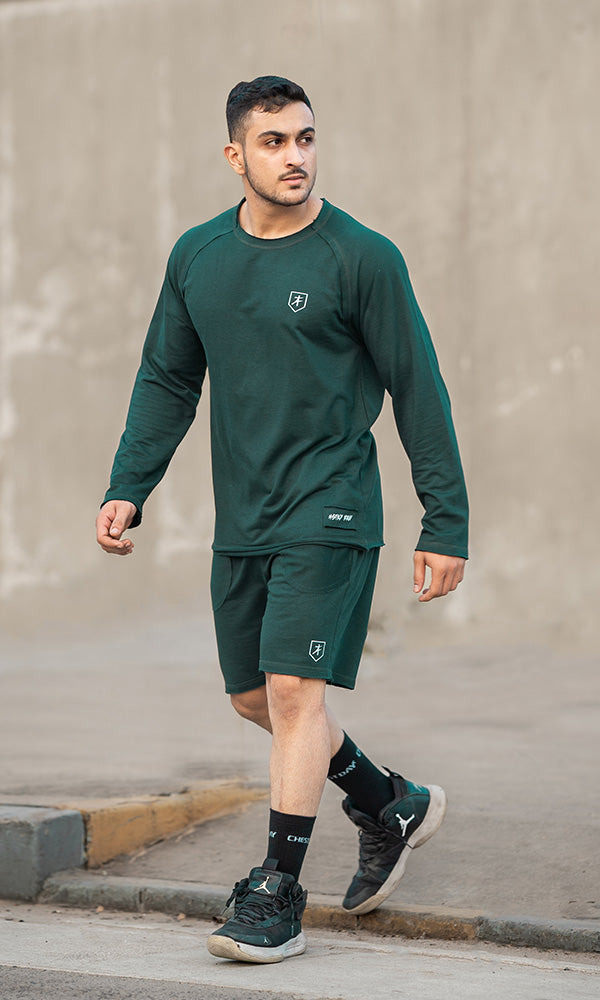 Full-Sleeve Raw T-shirt by Athflex in Deep Green - Gym t-shirts for men
