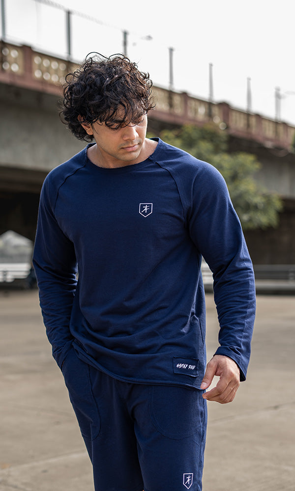 Full-Sleeve Raw T-shirt by Athflex in Navy - Gym t-shirts for men