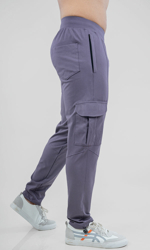 Mauve Legacy Cargo Pants by Athflex - Slim Fit Gym Cargo Pants