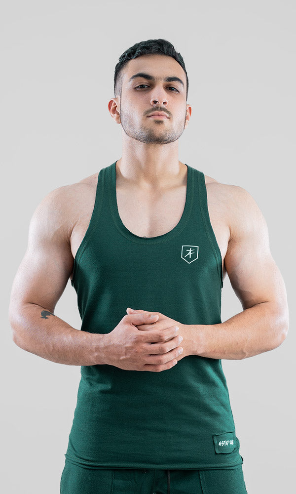 Raw Stringer Vest in Deep Green by Athflex - Gym Stringers