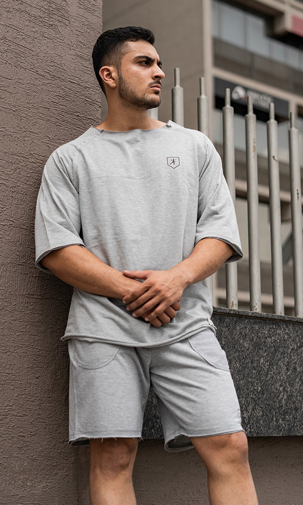 Raw Wide Neck Half Sleeve in Grey - Gym tshirt for men by Athflex