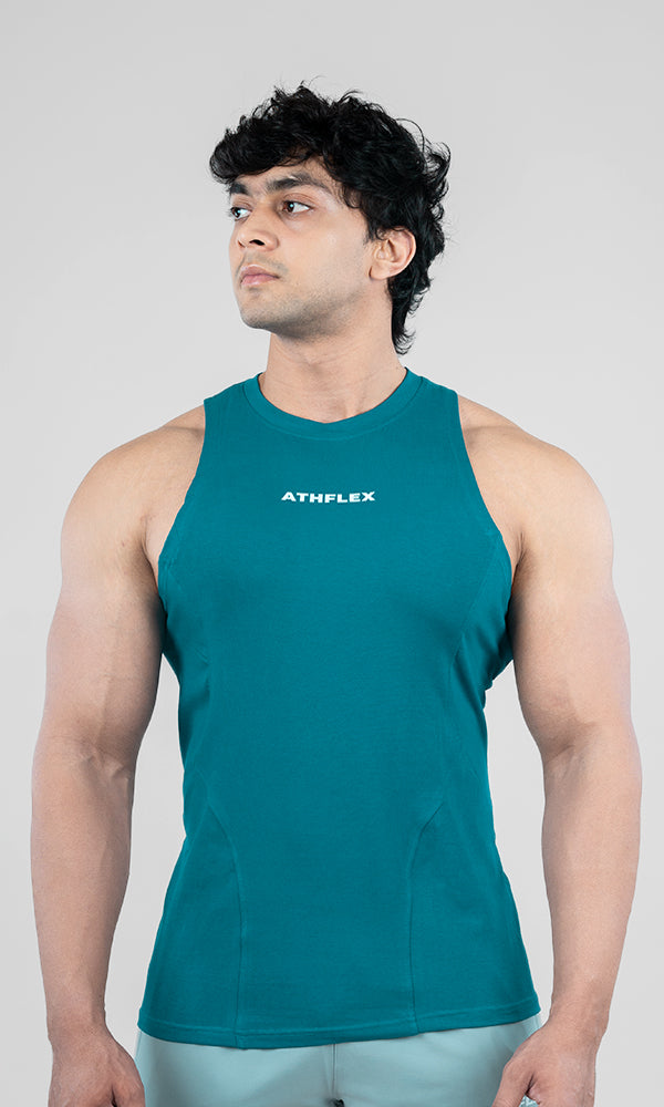Teal Atmos Tank Top by Athflex: Gym Tank Tops for Men Online