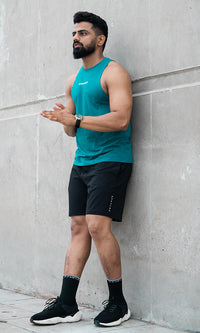 Teal Atmos Tank Top by Athflex: Gym Tank Tops for Men Online