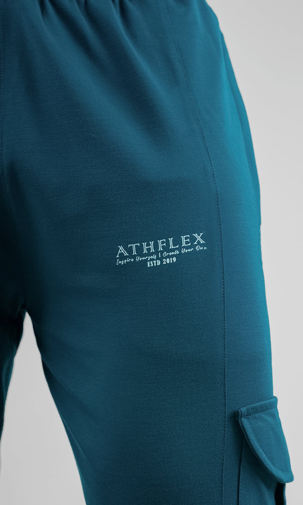 Teal Legacy Cargo Pants by Athflex - Slim Fit Gym Cargo Pants
