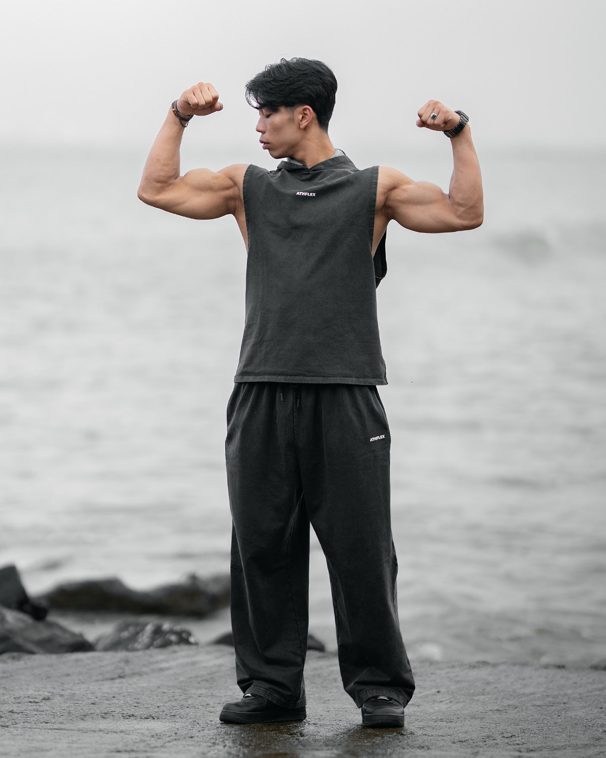 Acid Wash Sleeveless Hoodie