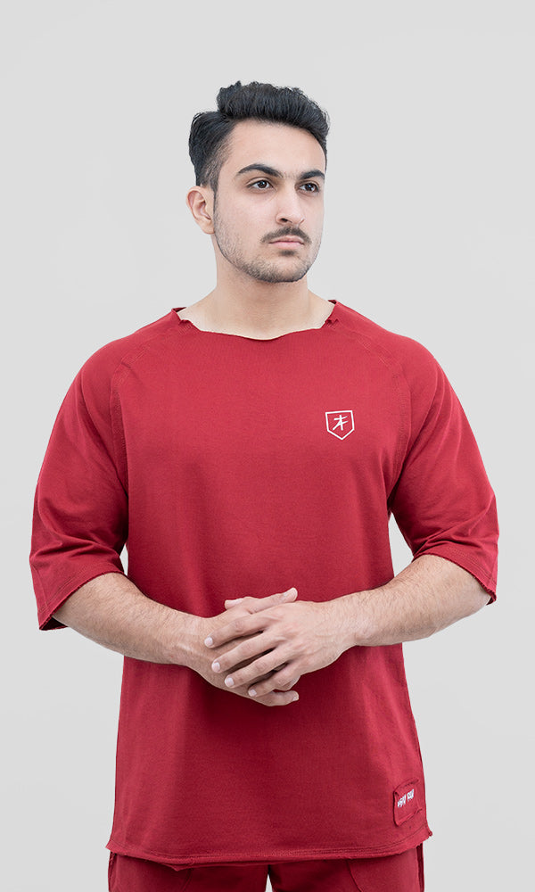 Raw Wide Neck Oversize T-Shirt (Maroon)
