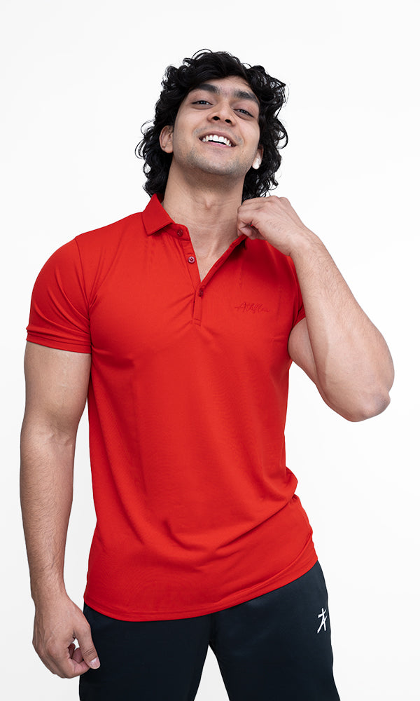 Signature Polo T-Shirt by Athflex in Red - Best Gym Wear in India
