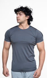 Side Strip Crew Neckline T-Shirt by Athflex in Grey - Best Gym Wear in India