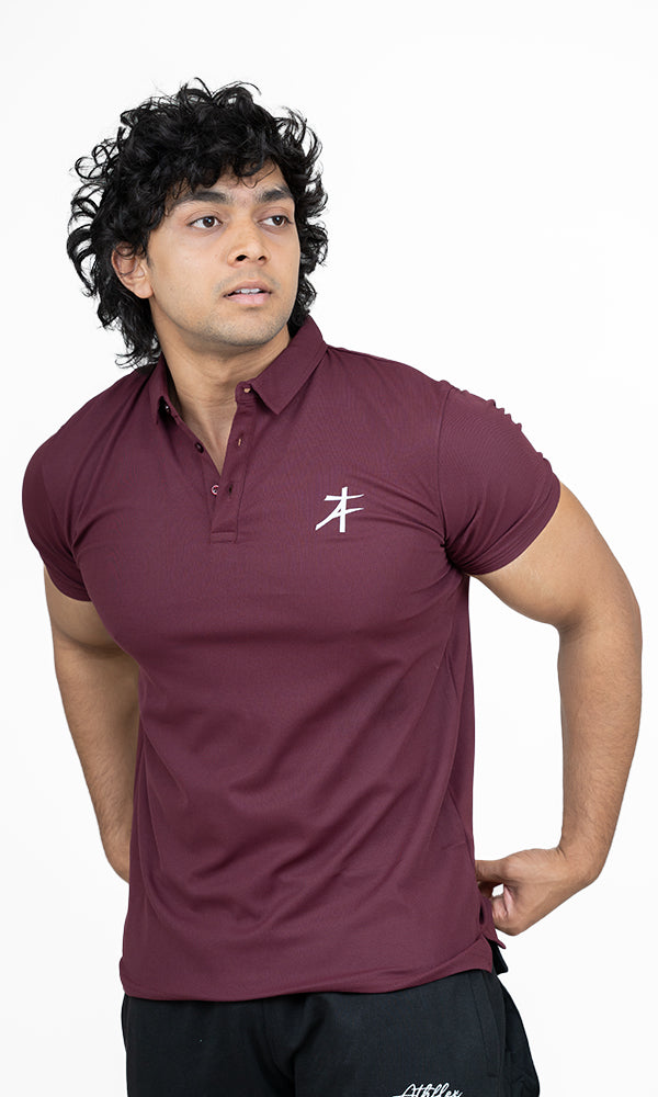 Pique Polo T-Shirt by Athflex in Deep Wine - Stylish Gym Wear in India